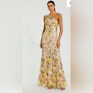 MAC DUGGAL 68606 NWT Womens Nude One Shoulder Lace Embroidered Gown